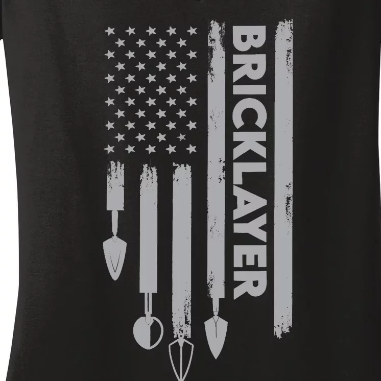 Bricklayer USA Flag America Brick Masonry Women's V-Neck T-Shirt