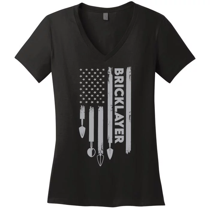 Bricklayer USA Flag America Brick Masonry Women's V-Neck T-Shirt