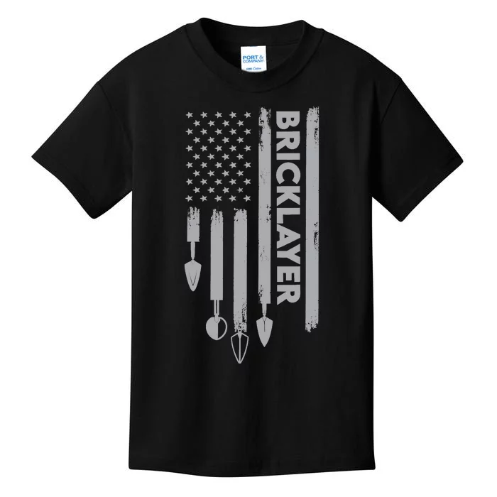 Bricklayer USA Flag America Brick Masonry Kids T-Shirt