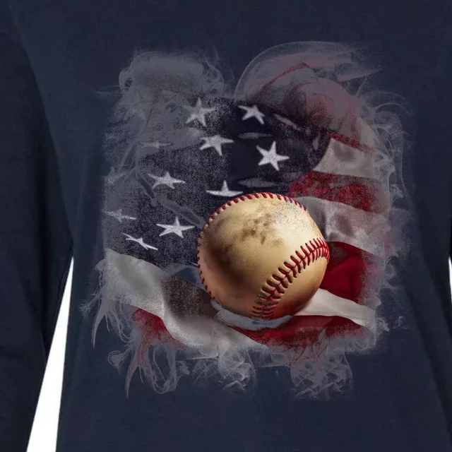 Baseball Usa Flag Womens Cotton Relaxed Long Sleeve T-Shirt