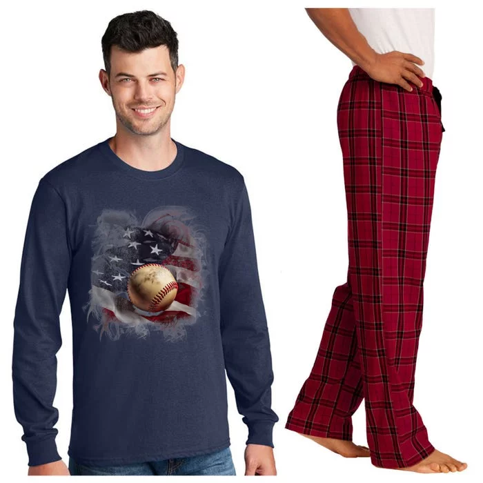 Baseball Usa Flag Long Sleeve Pajama Set