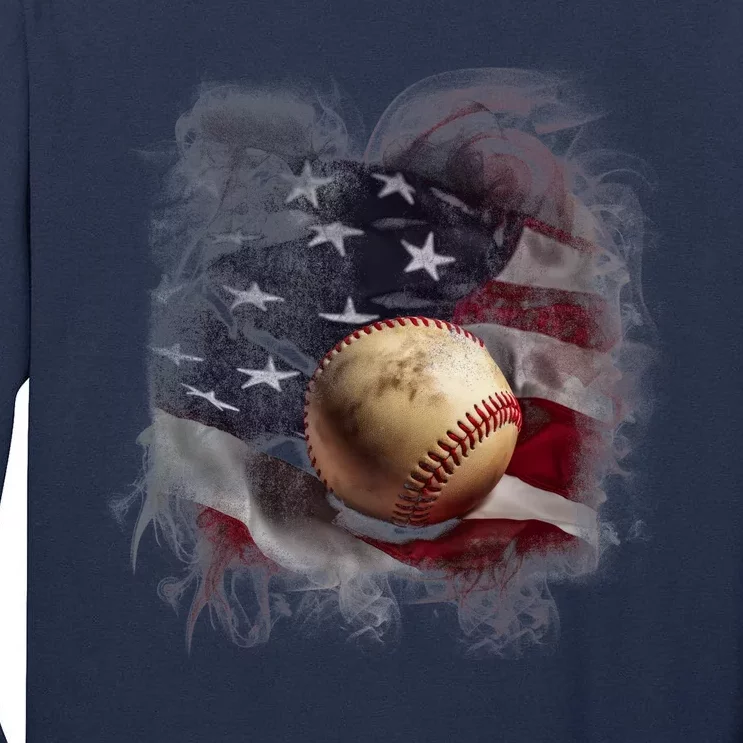 Baseball Usa Flag Tall Long Sleeve T-Shirt