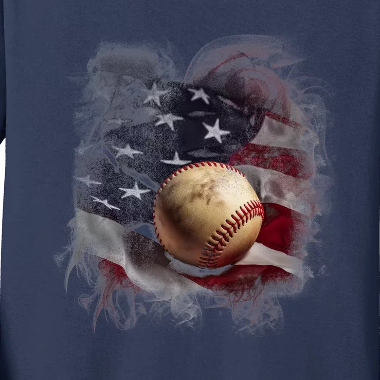 Baseball Usa Flag Kids Long Sleeve Shirt