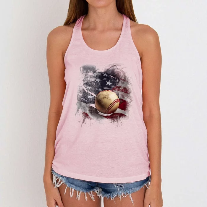 Baseball Usa Flag Women's Knotted Racerback Tank