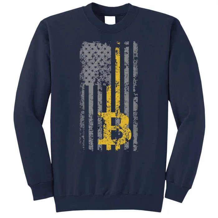 Bitcoin USA Flag Distressed Digital Currency Lover Tall Sweatshirt