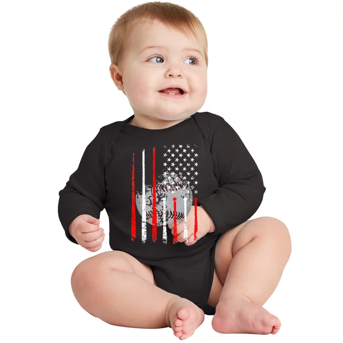 Baseball Usa Flag American Flag Vintage Baby Long Sleeve Bodysuit