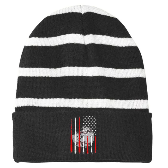 Baseball Usa Flag American Flag Vintage Striped Beanie with Solid Band