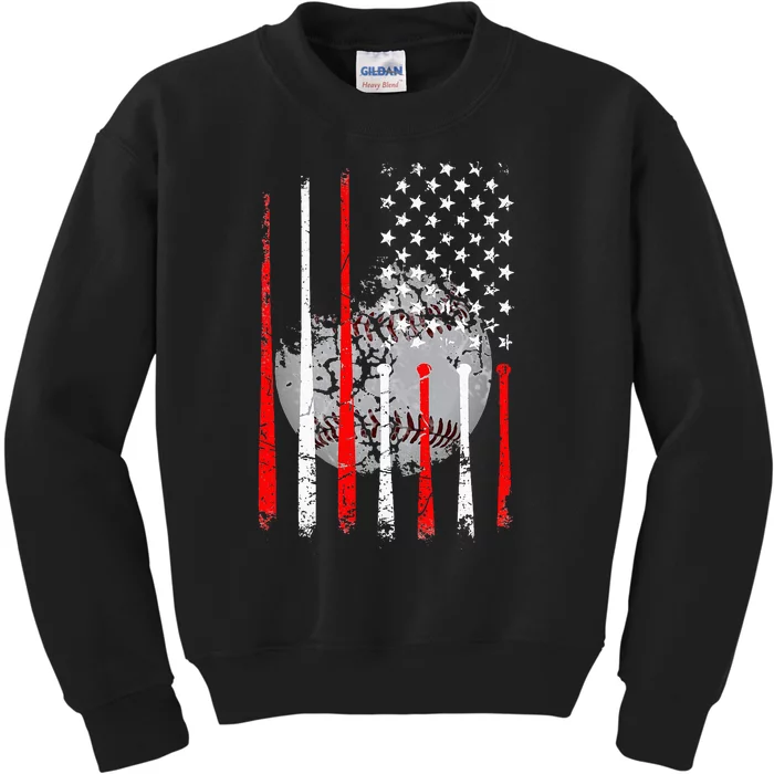 Baseball Usa Flag American Flag Vintage Kids Sweatshirt