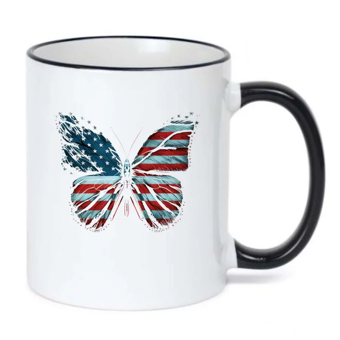 Butterfly Usa Flag 4th Of July Gift Black Color Changing Mug