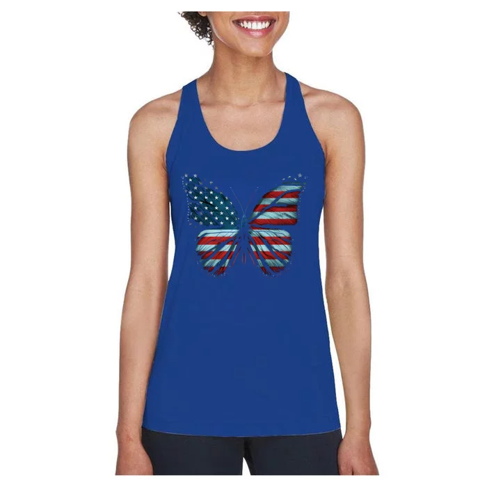 Butterfly Usa Flag 4th Of July Gift Women's Racerback Tank