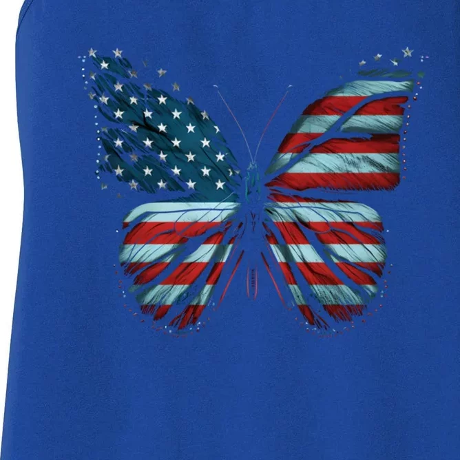 Butterfly Usa Flag 4th Of July Gift Women's Racerback Tank