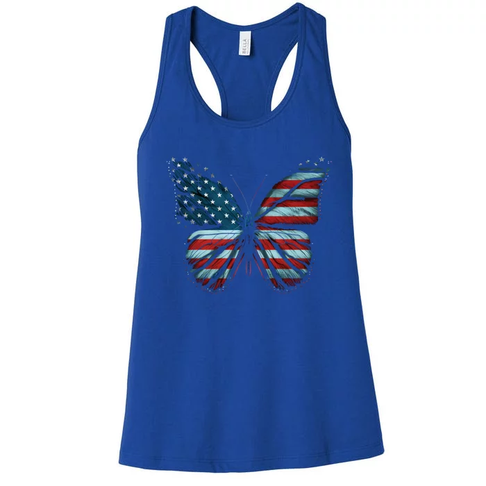 Butterfly Usa Flag 4th Of July Gift Women's Racerback Tank