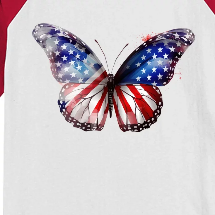 Butterfly Usa Flag 4th Of July Cool Gift Kids Colorblock Raglan Jersey