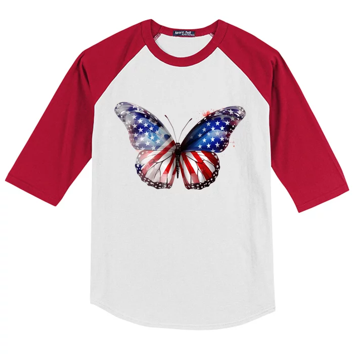 Butterfly Usa Flag 4th Of July Cool Gift Kids Colorblock Raglan Jersey