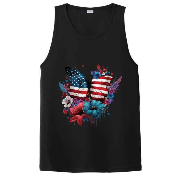 Butterfly Usa Flag Cute 4th July Butterfly Tee American Flag Cute Gift Performance Tank