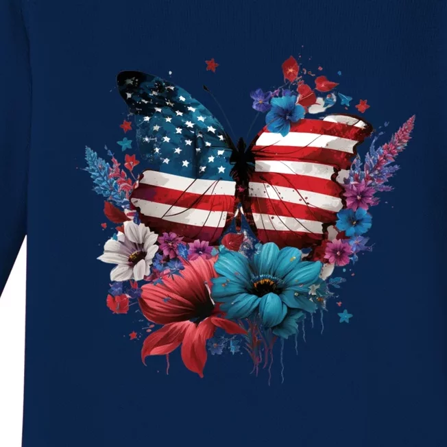 Butterfly Usa Flag Cute 4th July Butterfly Tee American Flag Cute Gift Baby Long Sleeve Bodysuit