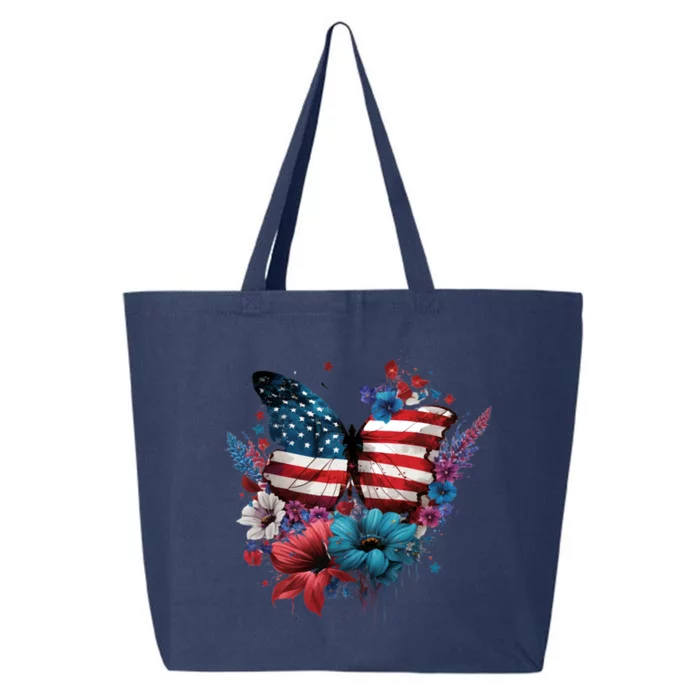 Butterfly Usa Flag Cute 4th July Butterfly Tee American Flag Cute Gift 25L Jumbo Tote