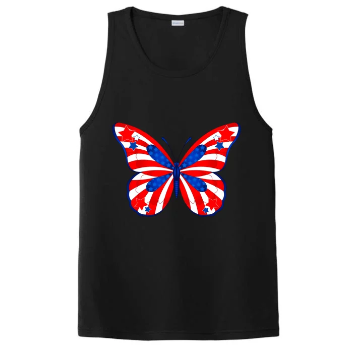 Butterfly Usa Flag Cute 4th Of July Funny American Gift Performance Tank