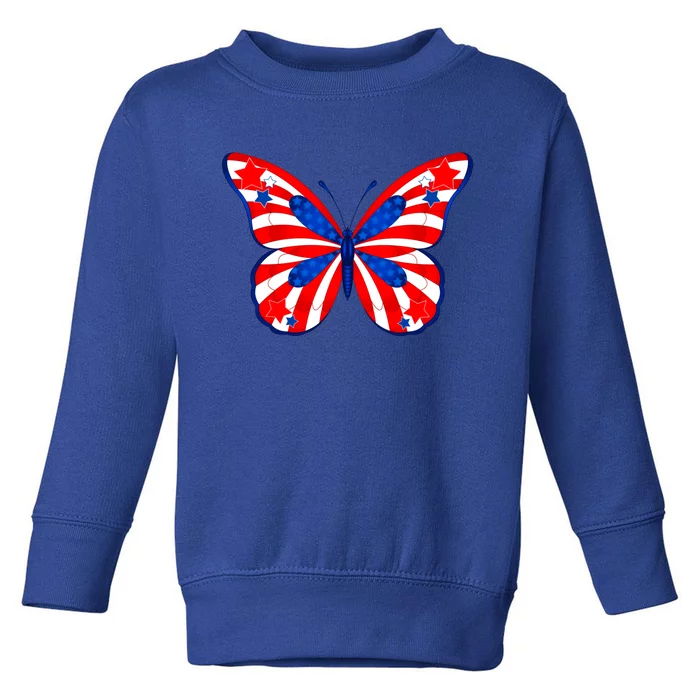 Butterfly Usa Flag Cute 4th Of July Funny American Gift Toddler Sweatshirt