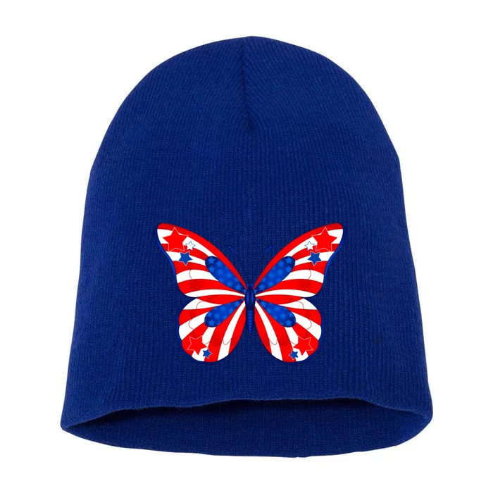 Butterfly Usa Flag Cute 4th Of July Funny American Gift Short Acrylic Beanie