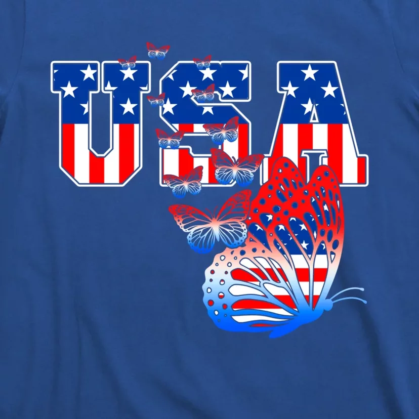 Butterfly Usa Flag Funny 4th Of July Daughter Mom Cute Gift T-Shirt