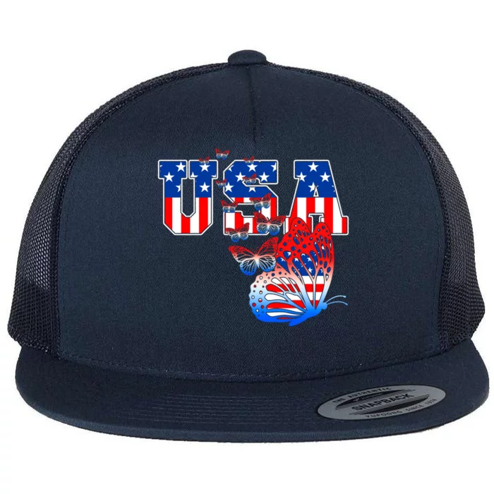 Butterfly Usa Flag Funny 4th Of July Daughter Mom Cute Gift Flat Bill Trucker Hat