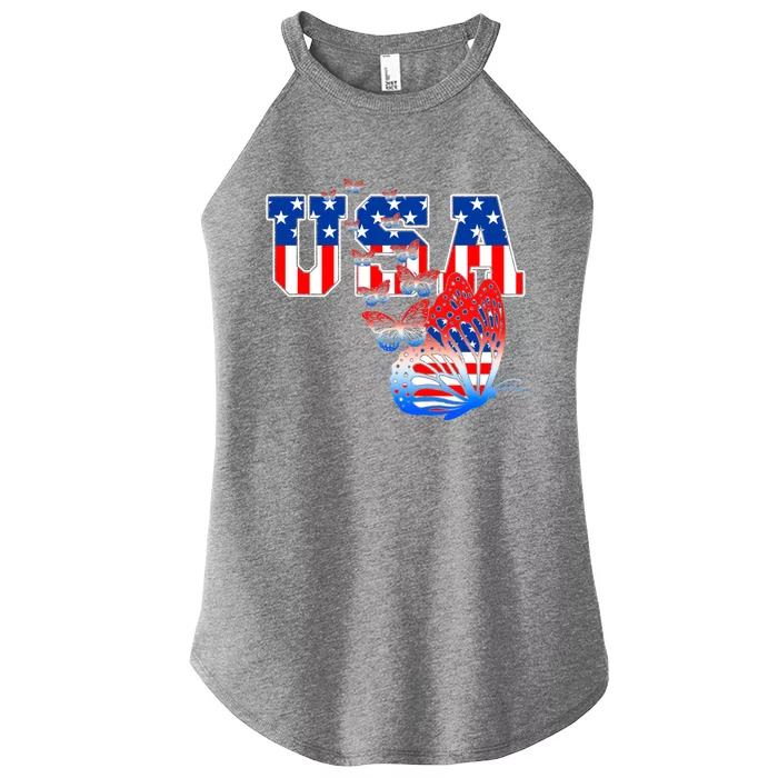 Butterfly Usa Flag Funny 4th Of July Daughter Mom Cute Gift Women’s Perfect Tri Rocker Tank