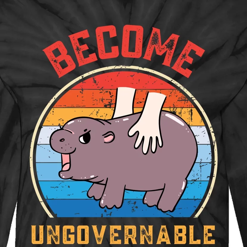 Become Ungovernable Funny Moo Deng Baby Hippo Tie-Dye Long Sleeve Shirt