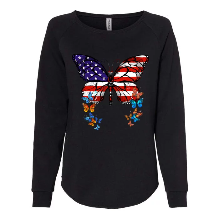 Butterfly Usa Flag Cool Gift Womens California Wash Sweatshirt