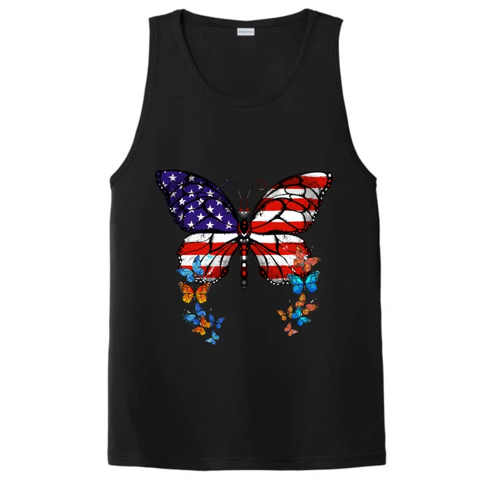 Butterfly Usa Flag Cool Gift Performance Tank