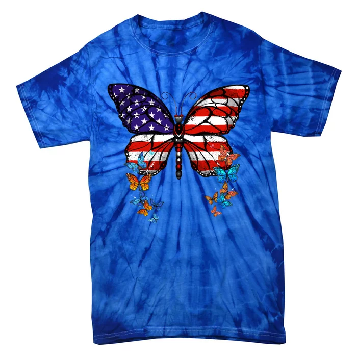 Butterfly Usa Flag Cool Gift Tie-Dye T-Shirt