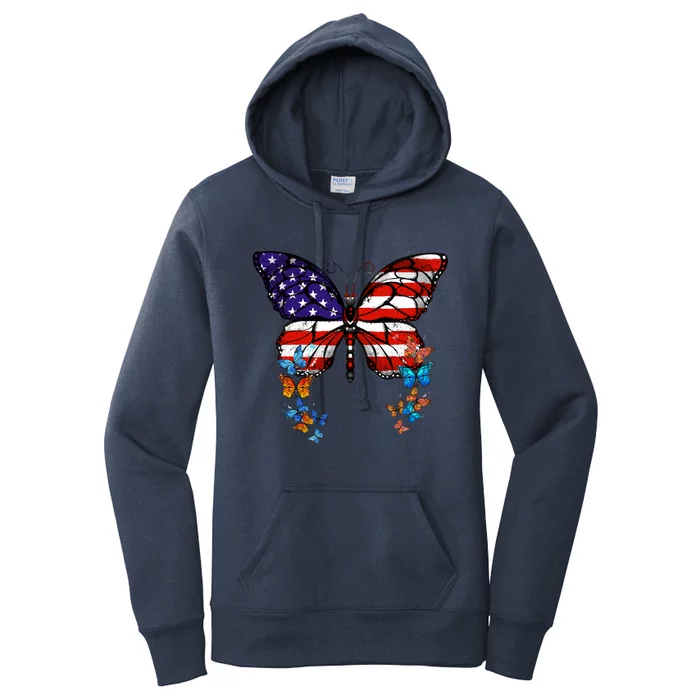 Butterfly Usa Flag Cool Gift Women's Pullover Hoodie