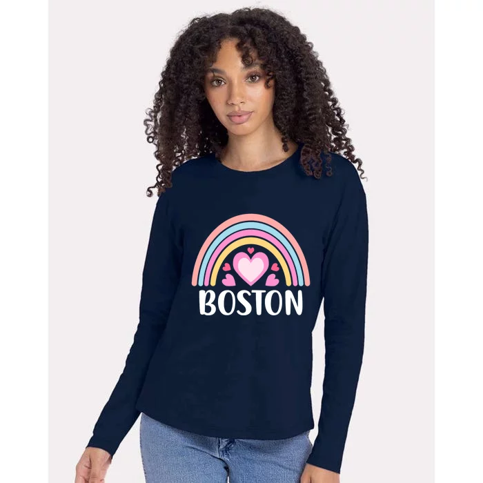 Boston USA for Wo Rainbow Hearts Womens Cotton Relaxed Long Sleeve T-Shirt