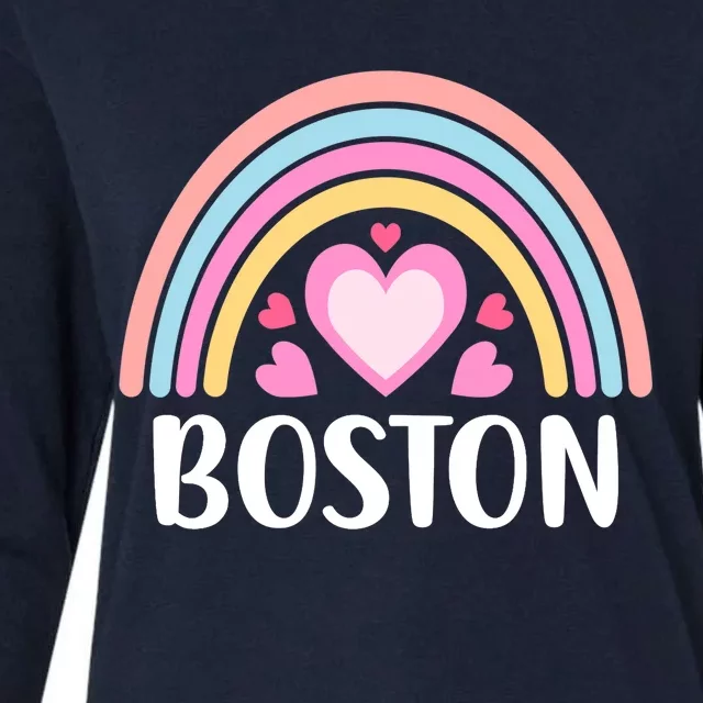 Boston USA for Wo Rainbow Hearts Womens Cotton Relaxed Long Sleeve T-Shirt