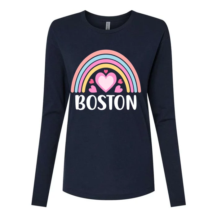 Boston USA for Wo Rainbow Hearts Womens Cotton Relaxed Long Sleeve T-Shirt