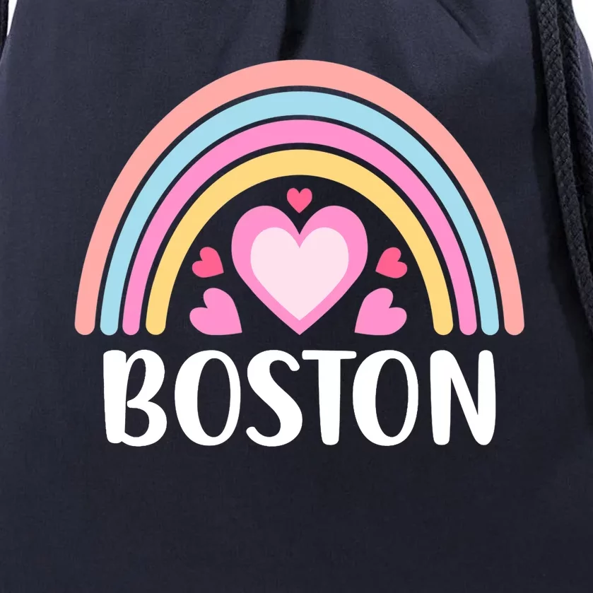 Boston USA for Wo Rainbow Hearts Drawstring Bag