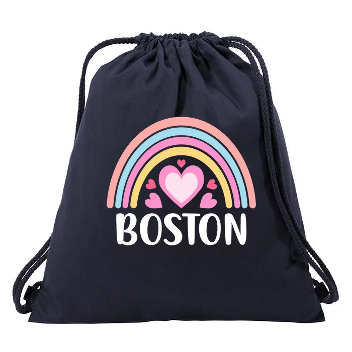 Boston USA for Wo Rainbow Hearts Drawstring Bag