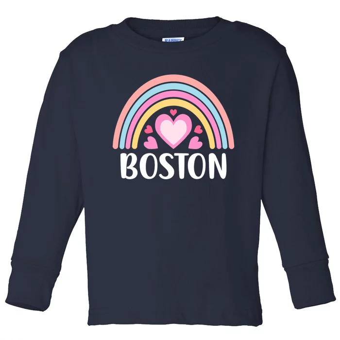 Boston USA for Wo Rainbow Hearts Toddler Long Sleeve Shirt