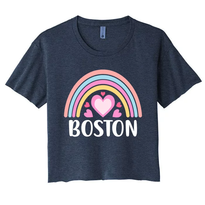 Boston USA for Wo Rainbow Hearts Women's Crop Top Tee