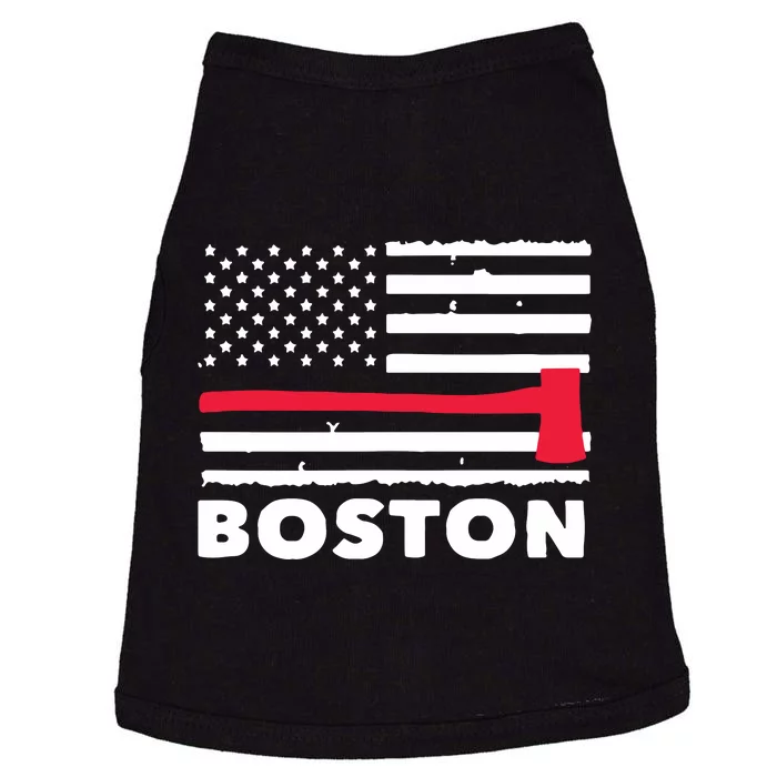 Boston US Flag Pocket Firefighter Thin Red Line Fireman Gift Doggie Tank