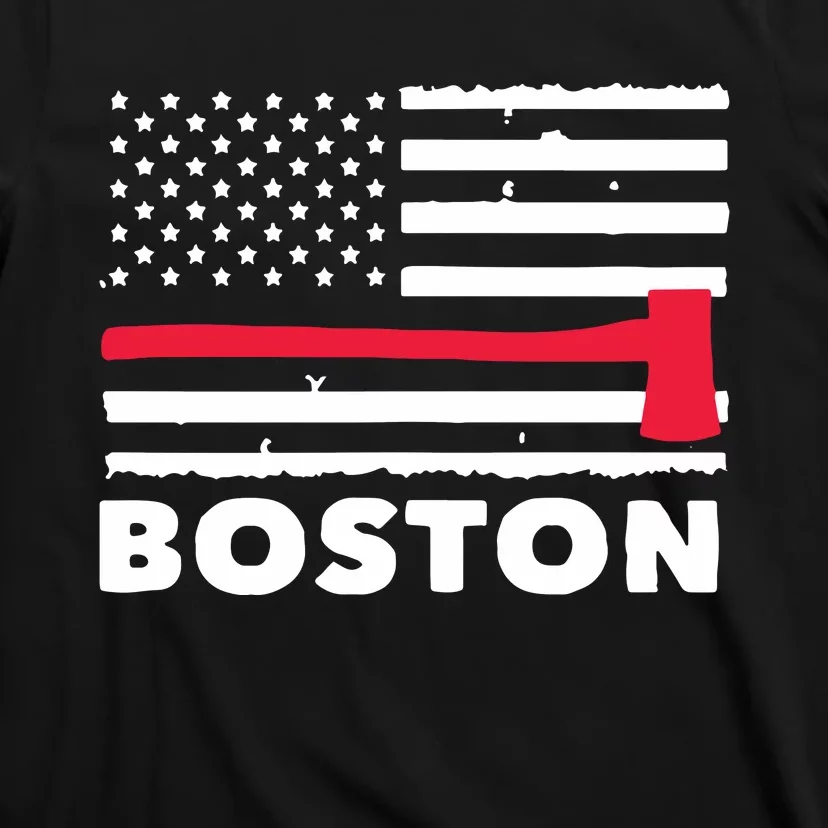 Boston US Flag Pocket Firefighter Thin Red Line Fireman Gift T-Shirt