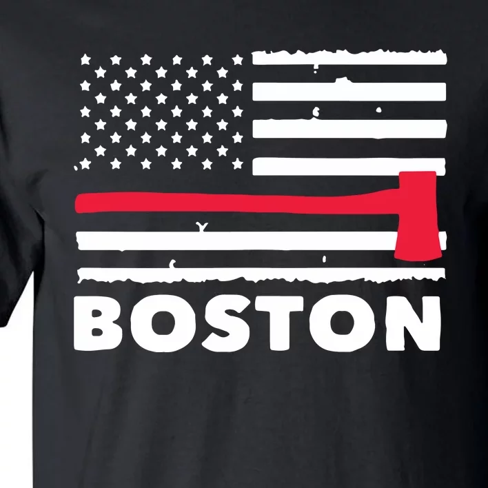 Boston US Flag Pocket Firefighter Thin Red Line Fireman Gift Tall T-Shirt