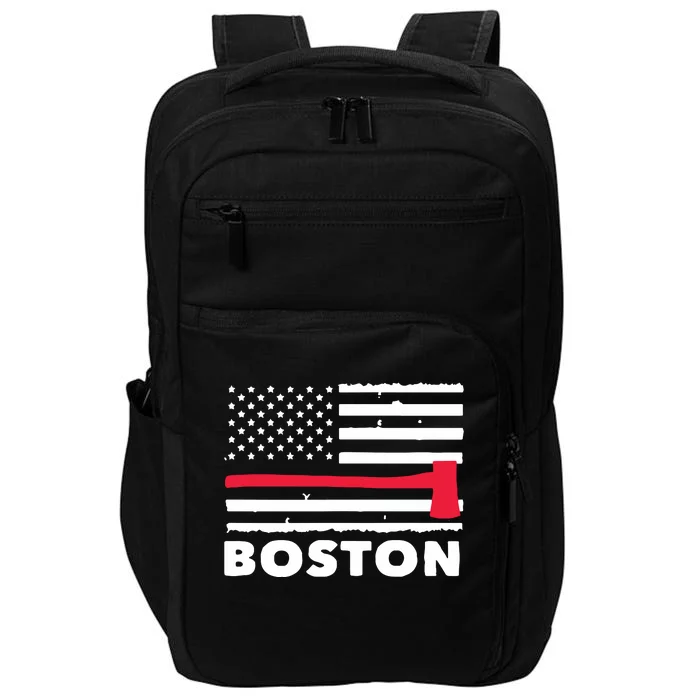 Boston US Flag Pocket Firefighter Thin Red Line Fireman Gift Impact Tech Backpack