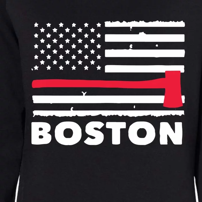 Boston US Flag Pocket Firefighter Thin Red Line Fireman Gift Womens California Wash Sweatshirt