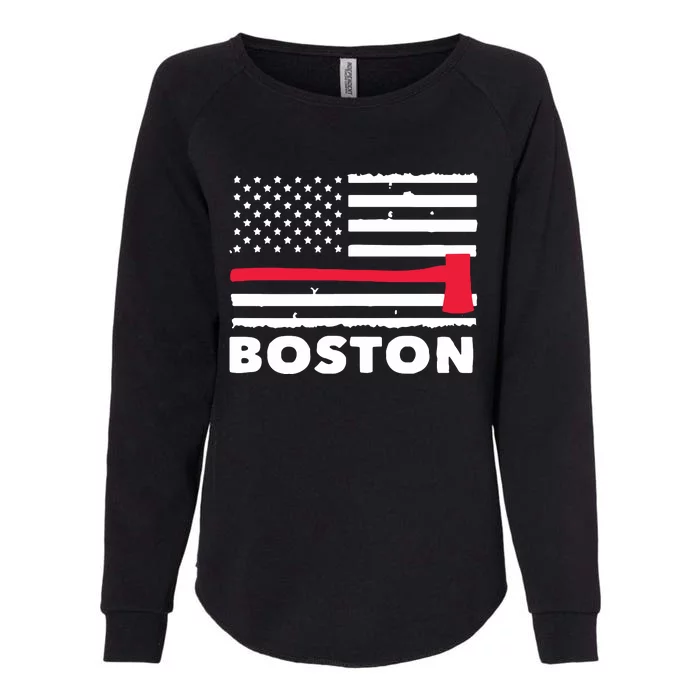 Boston US Flag Pocket Firefighter Thin Red Line Fireman Gift Womens California Wash Sweatshirt