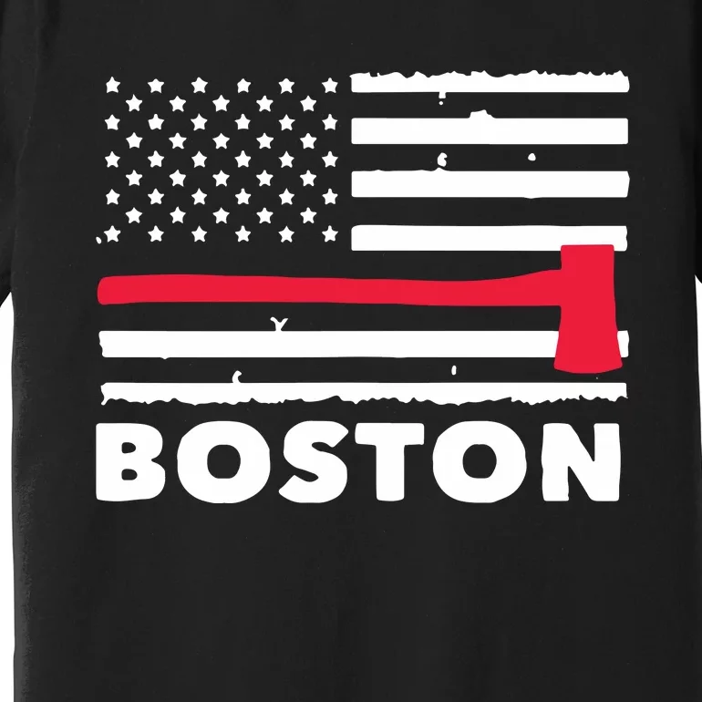 Boston US Flag Pocket Firefighter Thin Red Line Fireman Gift Premium T-Shirt