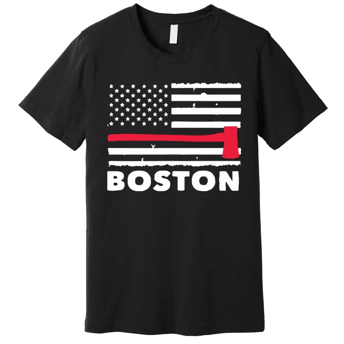 Boston US Flag Pocket Firefighter Thin Red Line Fireman Gift Premium T-Shirt