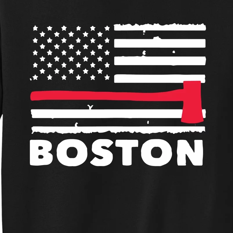 Boston US Flag Pocket Firefighter Thin Red Line Fireman Gift Tall Sweatshirt