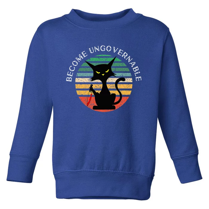 Become Ungovernable Funny Anarchy Cat Vintage Sunset Toddler Sweatshirt