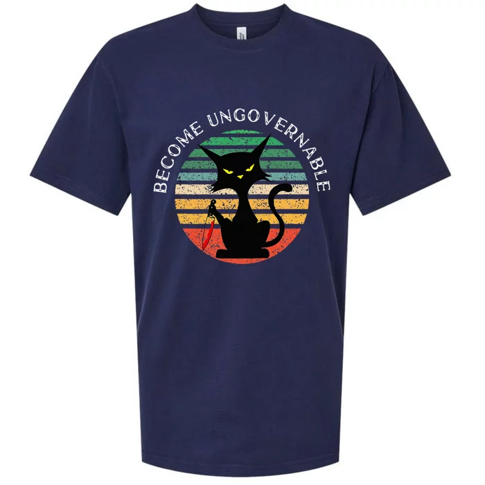 Become Ungovernable Funny Anarchy Cat Vintage Sunset Sueded Cloud Jersey T-Shirt